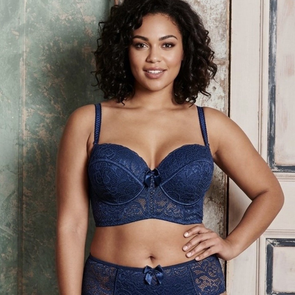 Adore Me Bra Azura Contour Longline Balconette Blue Lace 38G NWT